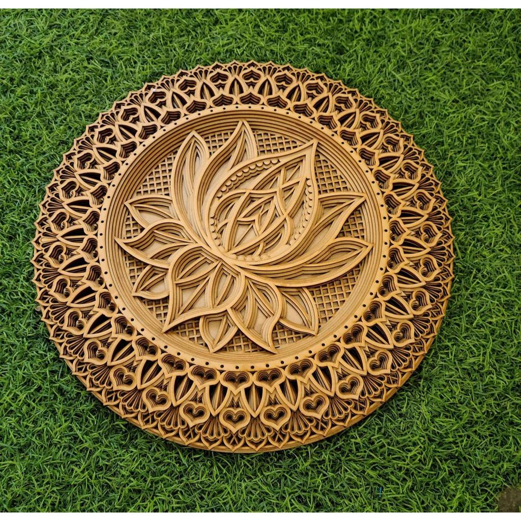 Mehrschichtige Lotus-Holz-Mandala – Handgefertigte 3D-Wandkunst für Yoga, Meditation und Dekoration – Umweltfreundliche Holzkunst