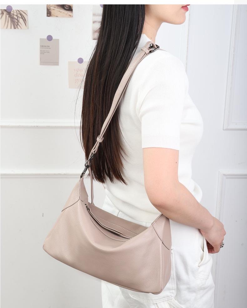 Large Capacity Genuine Cowhide Crossbody Bag - Simple, Versatile Underarm Design with High-End Feel for Women