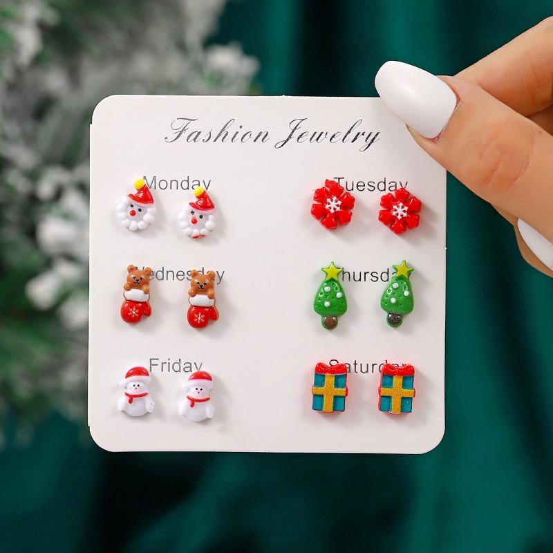 Hot Christmas New Products Santa Claus Snowman Elk Creative Cute Cartoon Stud Earrings Combination Resin