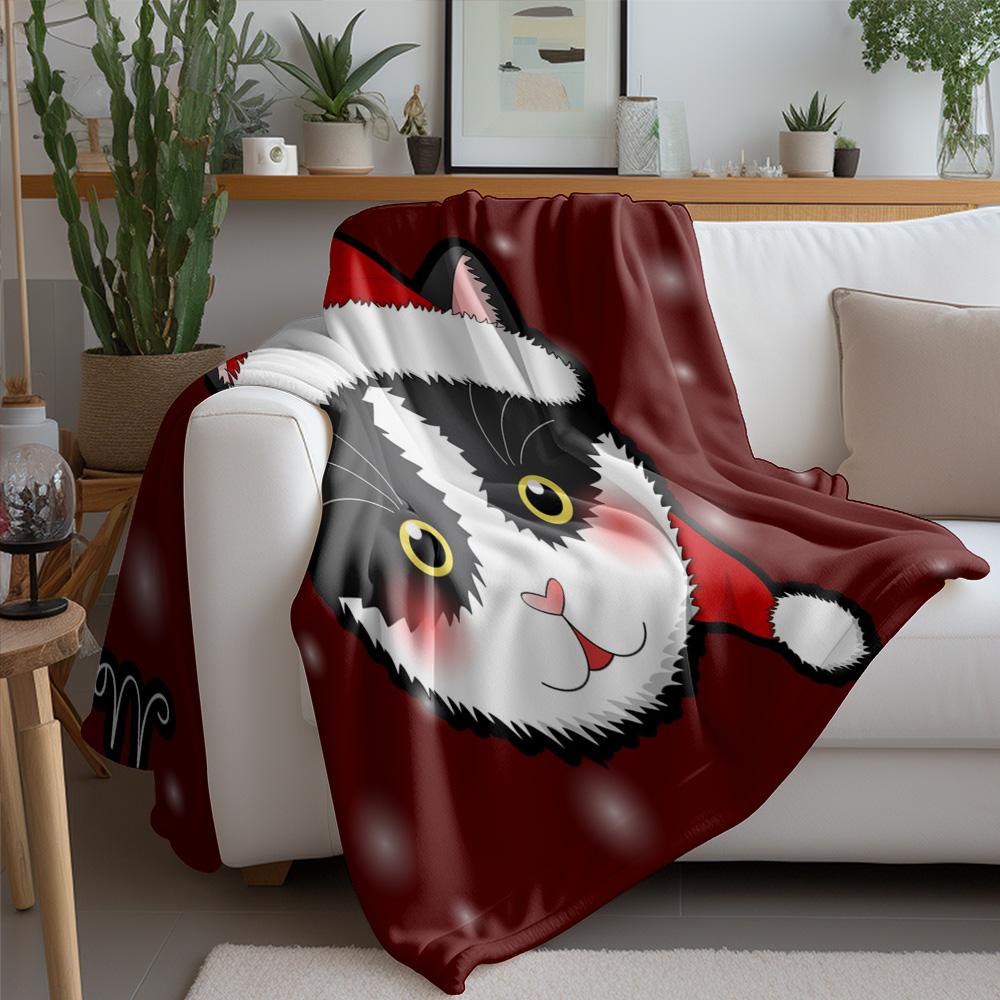 TU Cute Cat Christmas Throw Blanket Cozy Fluffy Sherpa Soft Warm Holiday Decor Gift Home Bedding Dorm Room