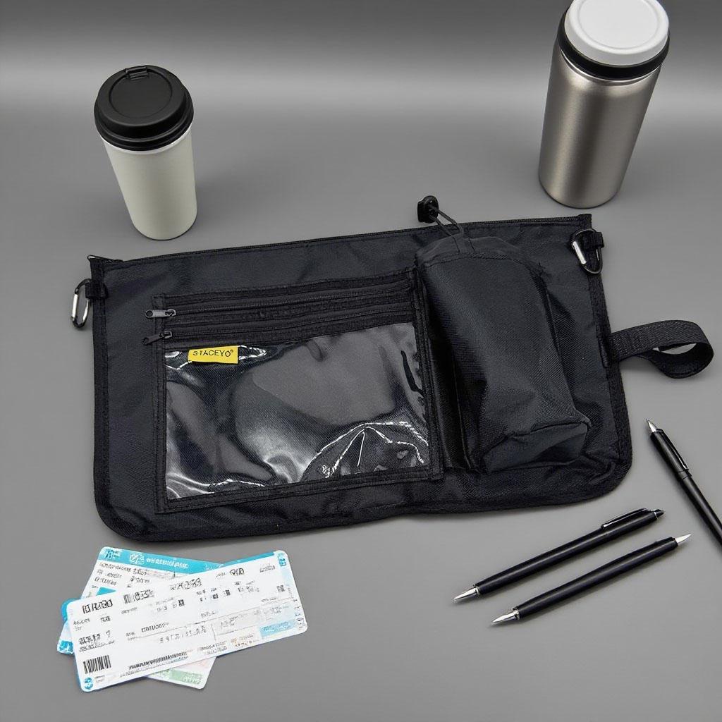 Black Multi-Functional Aircraft Seat Tray Organizer - Cup Holder & Portable Pouch (1 Piece) чёрный