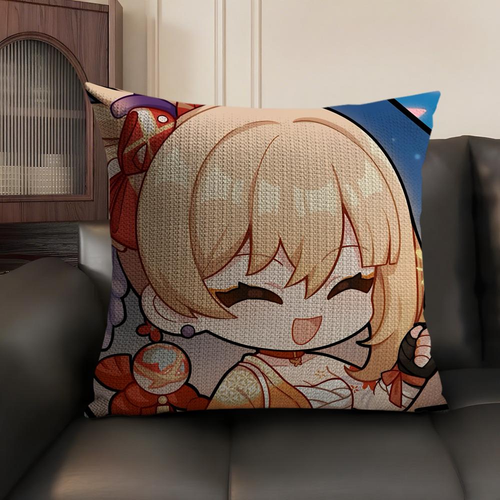 Yoimiya Cute Genshin Impact Cushion Cover Natural Linen Organic Fabric DoubleSided Printing Sofa Home Decor Gift Pillow Case