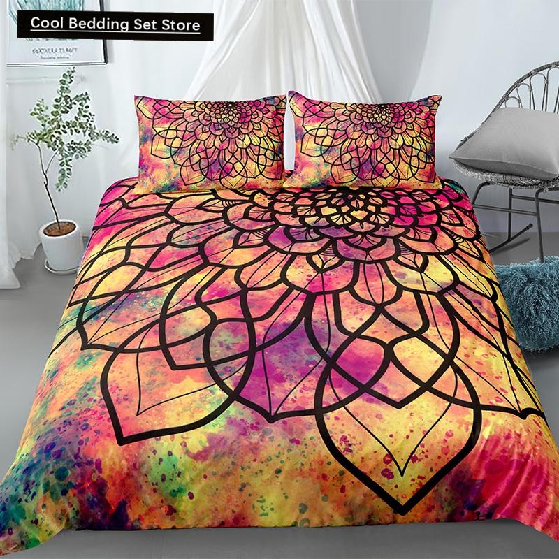 Mandala King Queen Duvet Cover Bohemian Bedding Set For Teens Adults Girls Exotic Ethnic Floral 2/3Pcs Polyester Comforter Cover
