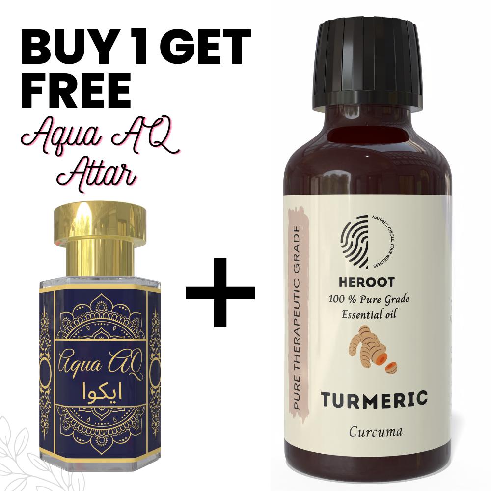 Turmeric Essential Oil 10ml for Aromatherapy & Home Fragrance Get 1 Free 6 Ml Attar – Aqua AQ, Dubai Oud, Aura, White Oud