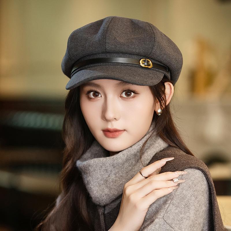 

Шляпа в британском стиле для женской осени и зимы, ретро шляпа-газета, повседневный универсальный берет, ветрозащитная шляпа-маляр для лица One Size