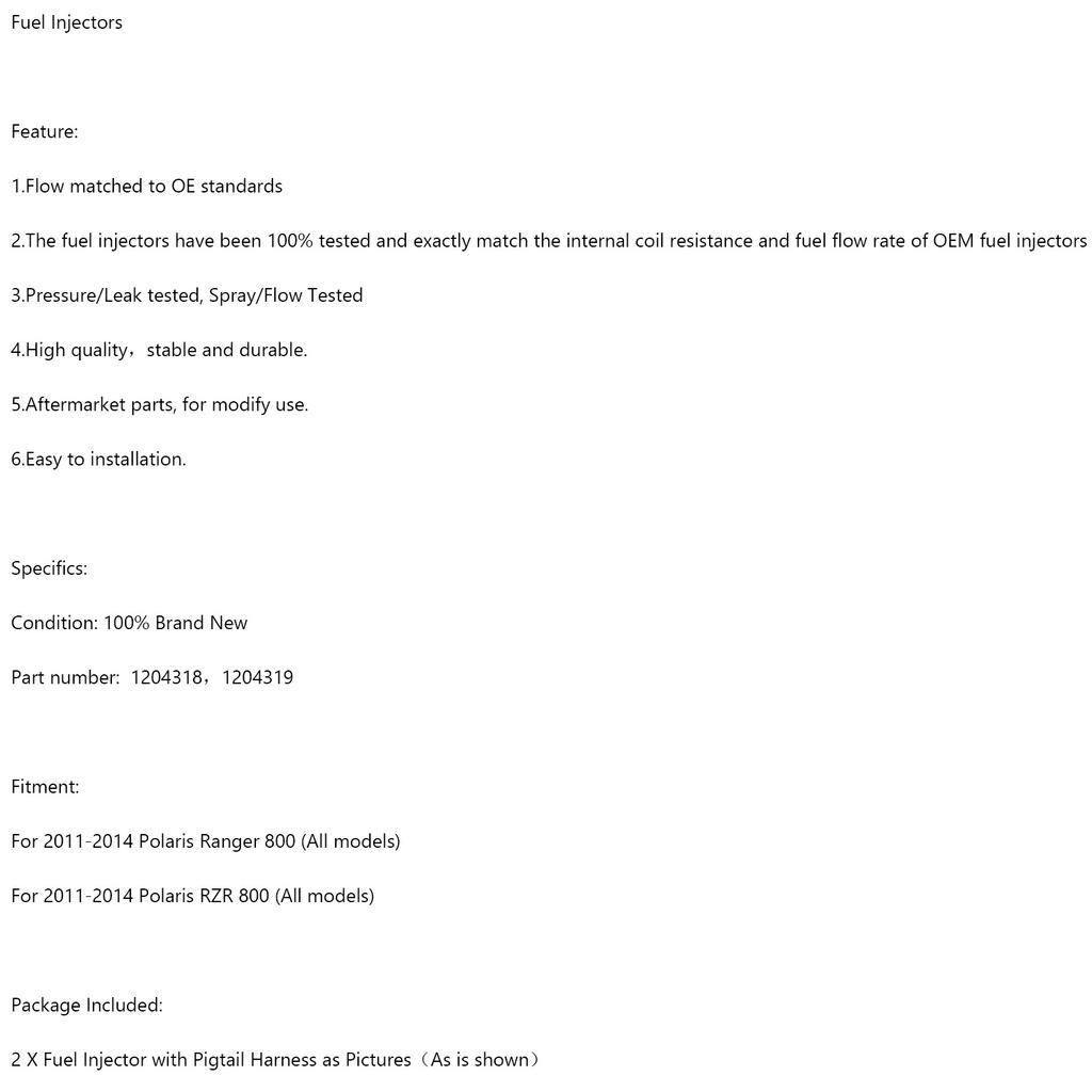 1204318 1204319 Fuel Injectors Harness (PAIR) for Polaris RZR Ranger 800 11-14