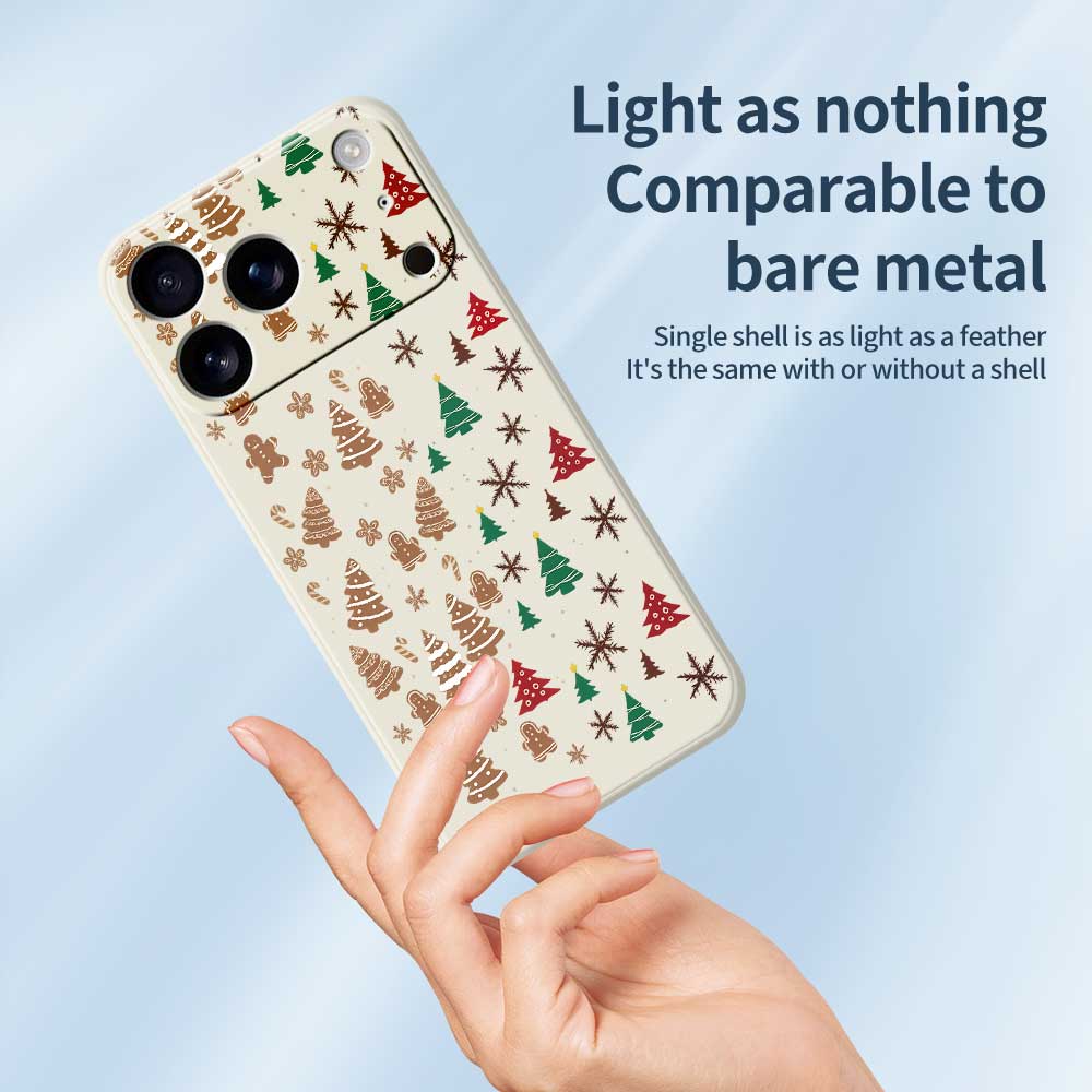 For iPhone 17 Pro Case Christmas Tree Gingerbread Pattern Printing Straight Edge TPU Phone Back Cover