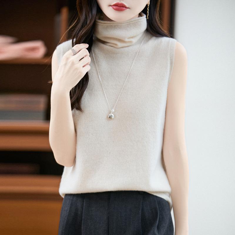 

100% Pure Wool Turtleneck Sleeveless Vest for Women - Perfect for Autumn/Winter as a Knit Base Layer Top Medium