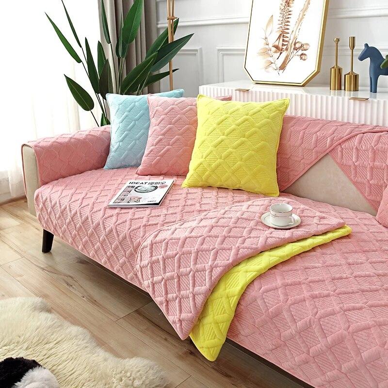 Cuscino per Divano Monocolore Semplice Asciugamano per Bracciolo Divano a L in Peluche Copridivano Nordico Quattro Stagioni Antiscivolo Federa Moderna