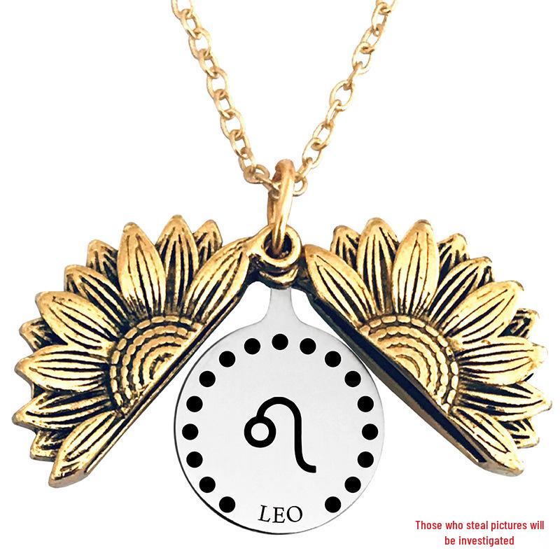 Twelve Constellations Sunflower Titanium Steel Pendant Necklace - European & American Holiday Gift