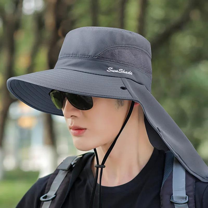 Quick-Drying Summer Sun Hats For Women Men Outdoor Face Mask Wide Brim Bucket Hat Mesh Breathable Waterproof Large Fishing Caps