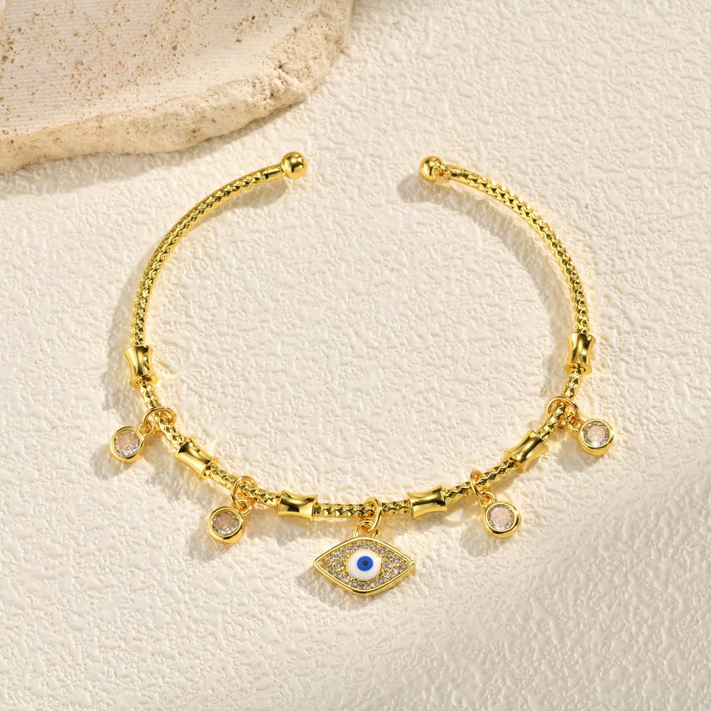 Fashion AAA Zircon Evil Eye Pendant Cuff Bracelet for Women Stainless Steel Turkish Lucky Eye Open Bangle Luxury Jewelry Gift