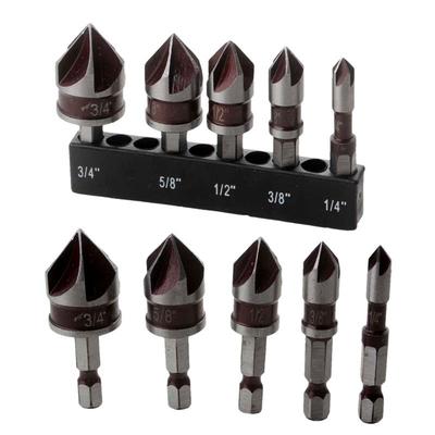 HSS 5-Flöten-Senkerbohrer-Set, 1/4-Zoll-Sechskantschaft, 82-Grad-Kegel, Lochschneider für Holz und Metall, Entgraten, Anfasen, Trimmerwerkzeuge