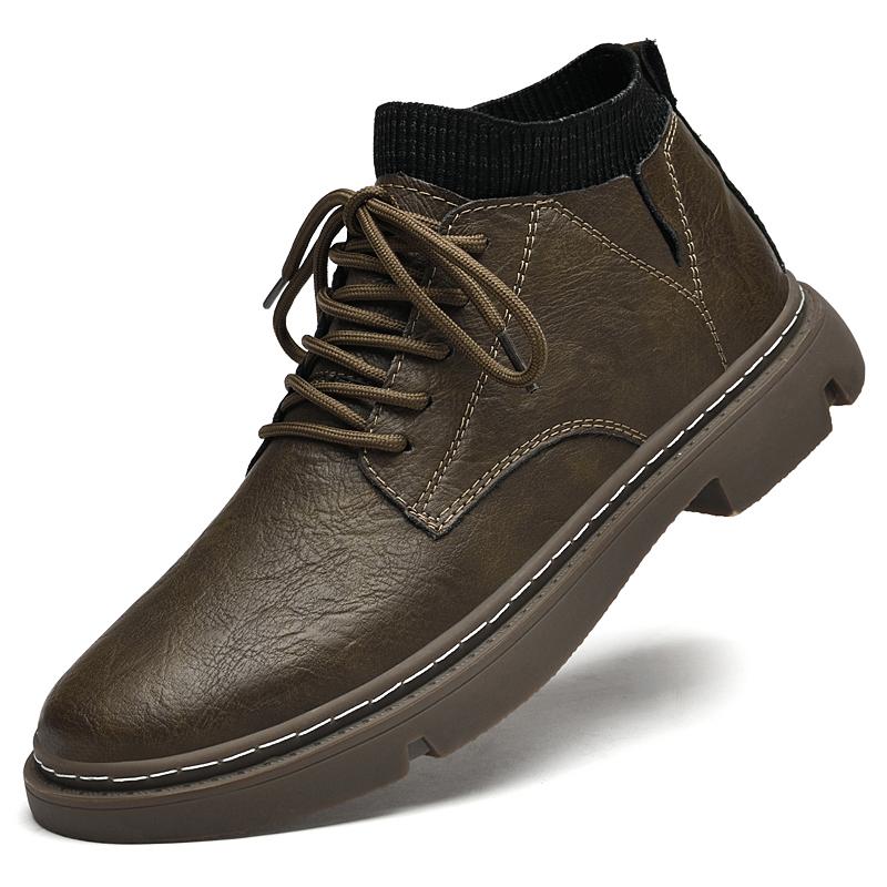 Fashion Outdoor Leather Men Shoes Ankle Boots Autumn Winter Elevator Shoes Non-slip Casual Hiking Travel Shoes Daily Optional Warm Plush