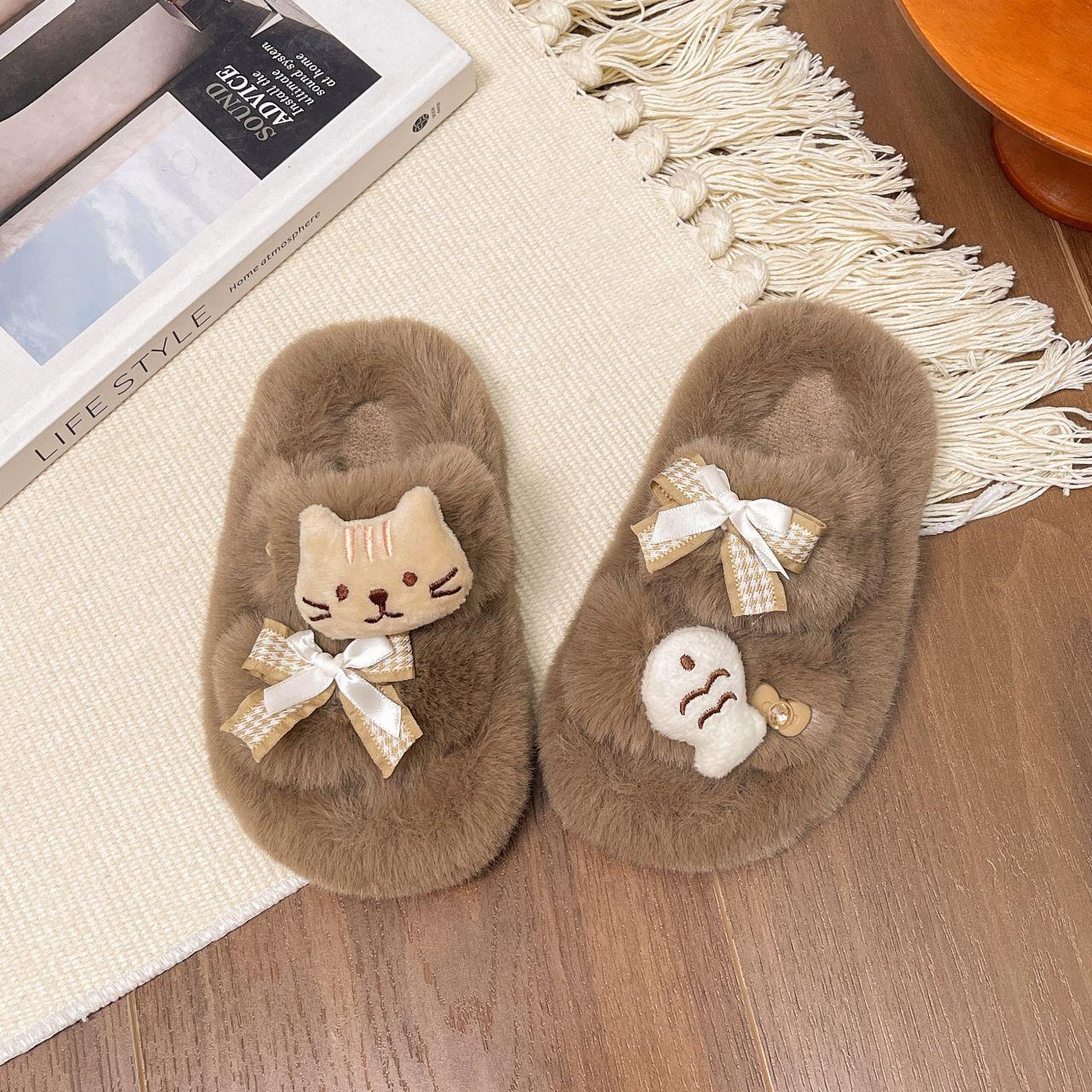 

Детские милые пушистые тапочки для улицы 2025 осень-зима новинка толстая подошва модные домашние теплые хлопковые тапочки корейские 30 хаки