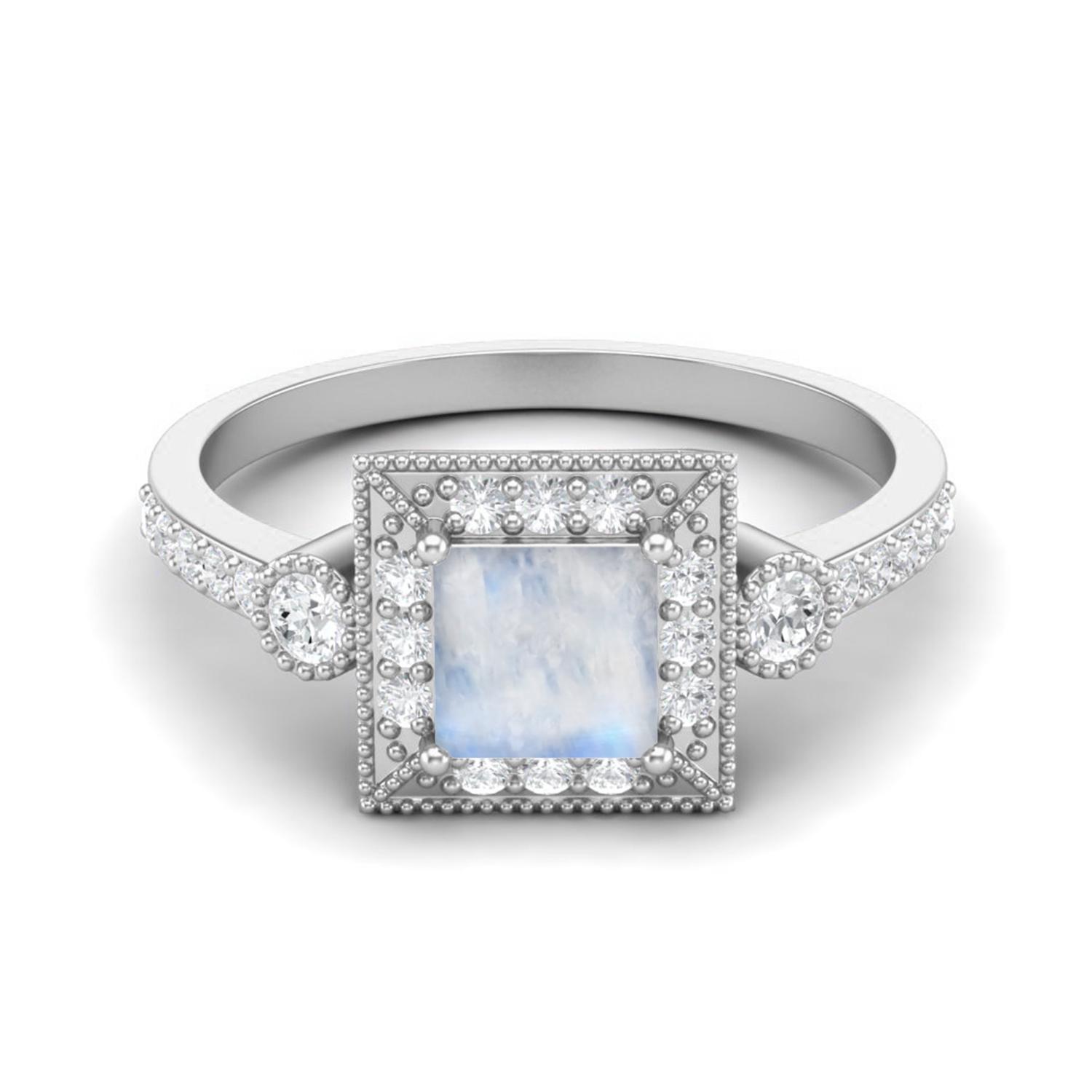 1.27 Cts Moonstone Square Shape Solitaire 925 Sterling Silver Wedding Women Ring 12 белый