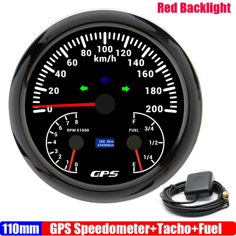 ZMFJH Multifunctional 110MM Gauge Red LED GPS Speedometer+Tachometer+Fuel Level Meter Indicator High Beam Turn Left Right Light