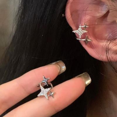 1Pcs Double Layered Exquisit Zircon Star Clip Earrings for Women Girls Fashion Without Ear Holes Earrings Jewelry Accessories