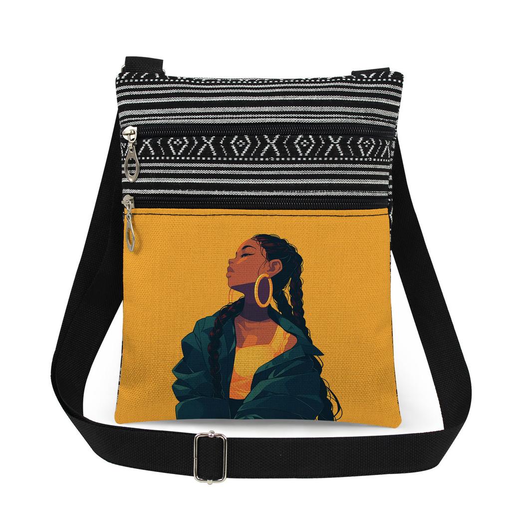 1PC Black Girl Print Tote Bags Women Shoulder Handbags Postman Package 6898