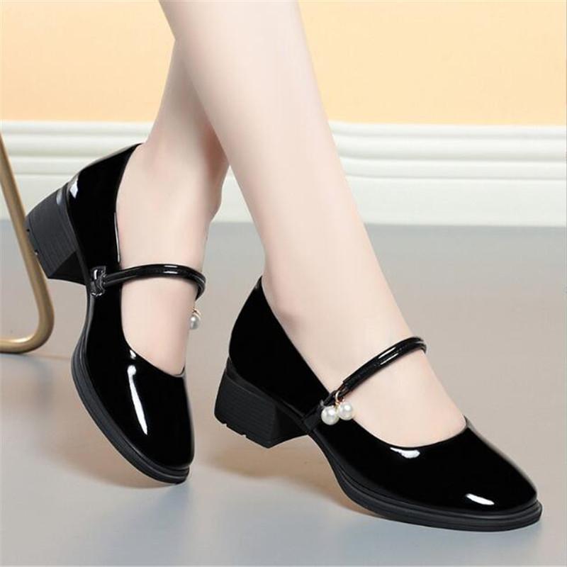 Fashion Women's Shoes Mary Jane Style Ladies Shoes Mid Heel Shallow Mouth Round Toe Solid Color Women's Shoes Office Party Shoes