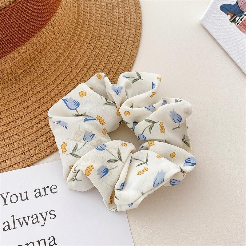 Gentle Sweet Women Floral Hair Ties Scrunchies Tulip Rose Flower Hair Rope Summer Ponytail Holder Rubber Band Hair Accessories