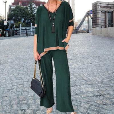 2 Pcs/Set Women Top Pants Set V Neck Three Quarter Sleeves
