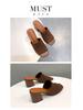 2024 Women's Fashion Chunky Heel Knit Wool Square Toe Sandals & Slippers