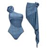 2024 New Women's Halter Tie-Up Bikini with 3D Flower Decoration
