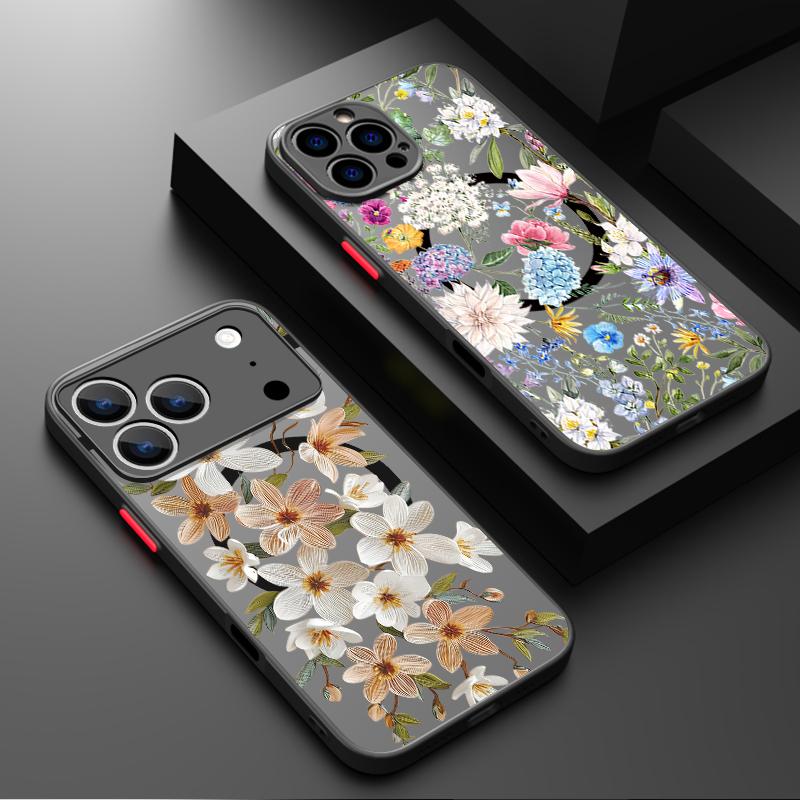 Vintage Floral Pattern Case For iPhone 17 Pro Max Magnetic For Magsafe Hybrid TPU+PC Matte Cover For iPhone 16 Pro Max 15 14 13 12 11 16E Air