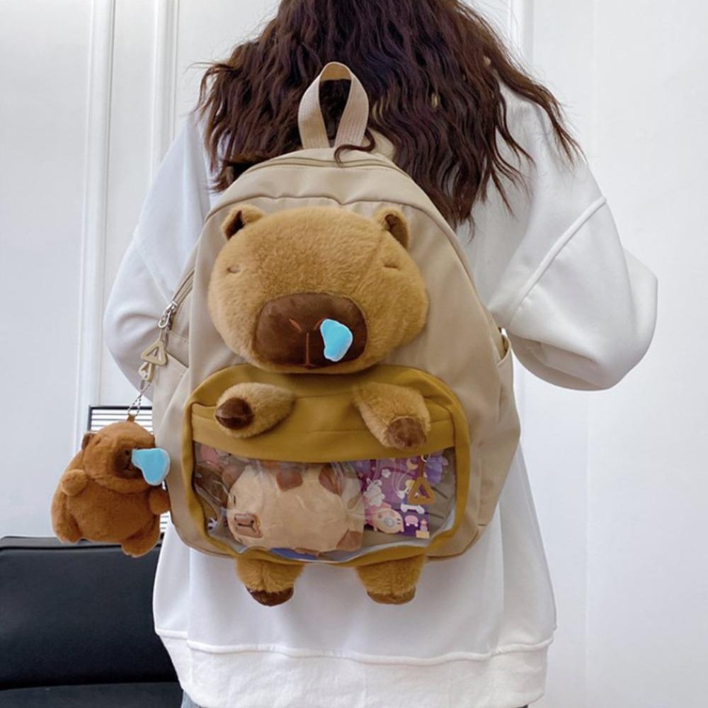 Animal Capybara Shoulder Bag School Bag Cartoon Backpack Portable Capybara Plush Backpack  Outdoor