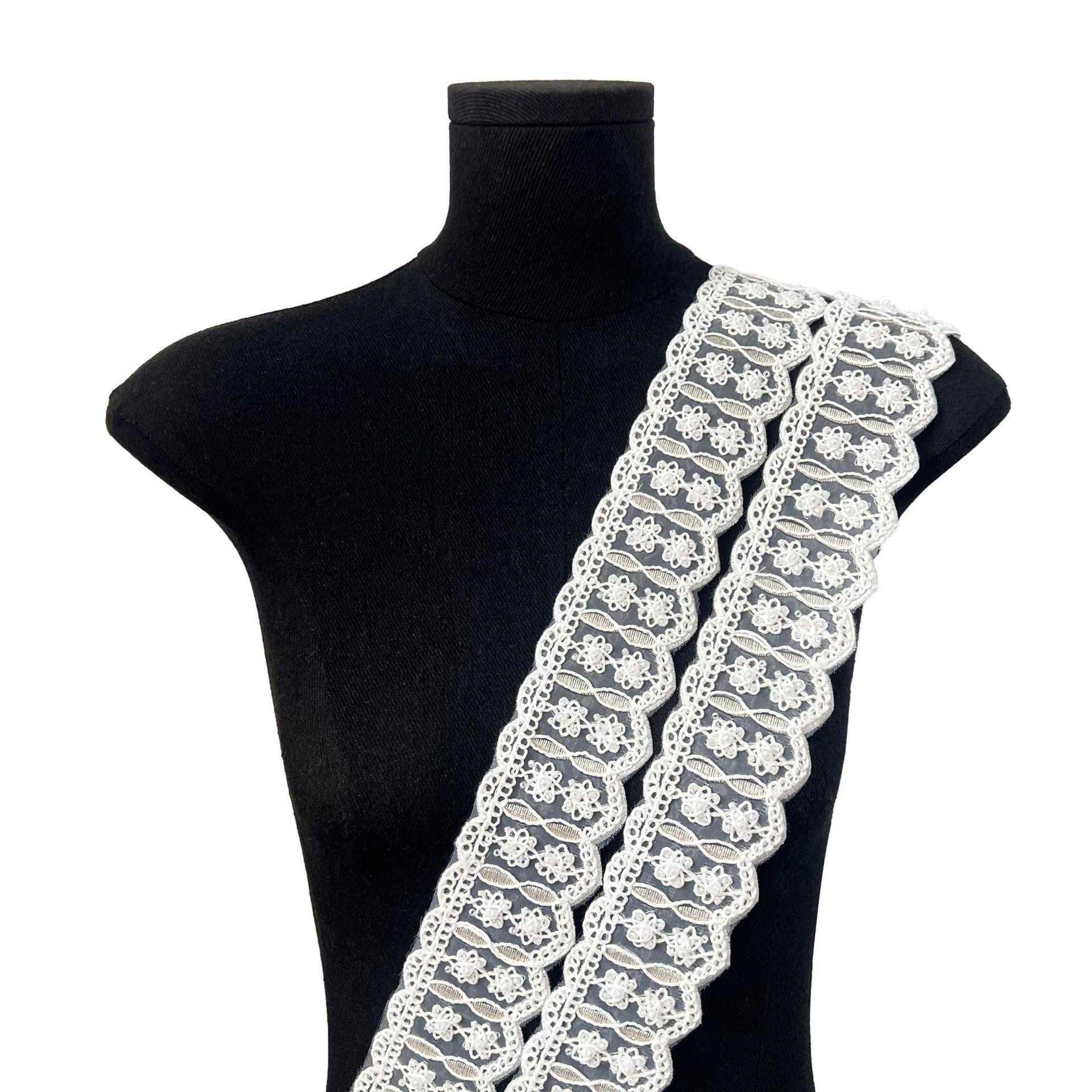 

White Lace Handmade Bead Embroidery Barcode Versatile Lolita Skirt Hair Accessories Belt Decorative Webbing T3155