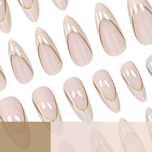 24 Nail Art Phnom Penh French Nude Gentle Light Luxury Simple Long Almond Wearing Nail