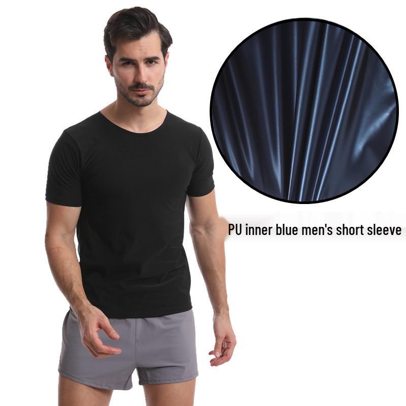 Men's Silver-Coated PU Sauna Suit: Body Shaper Sweat-Inducing Tight-Fit Short-Sleeve Vest for Abdomen Control.