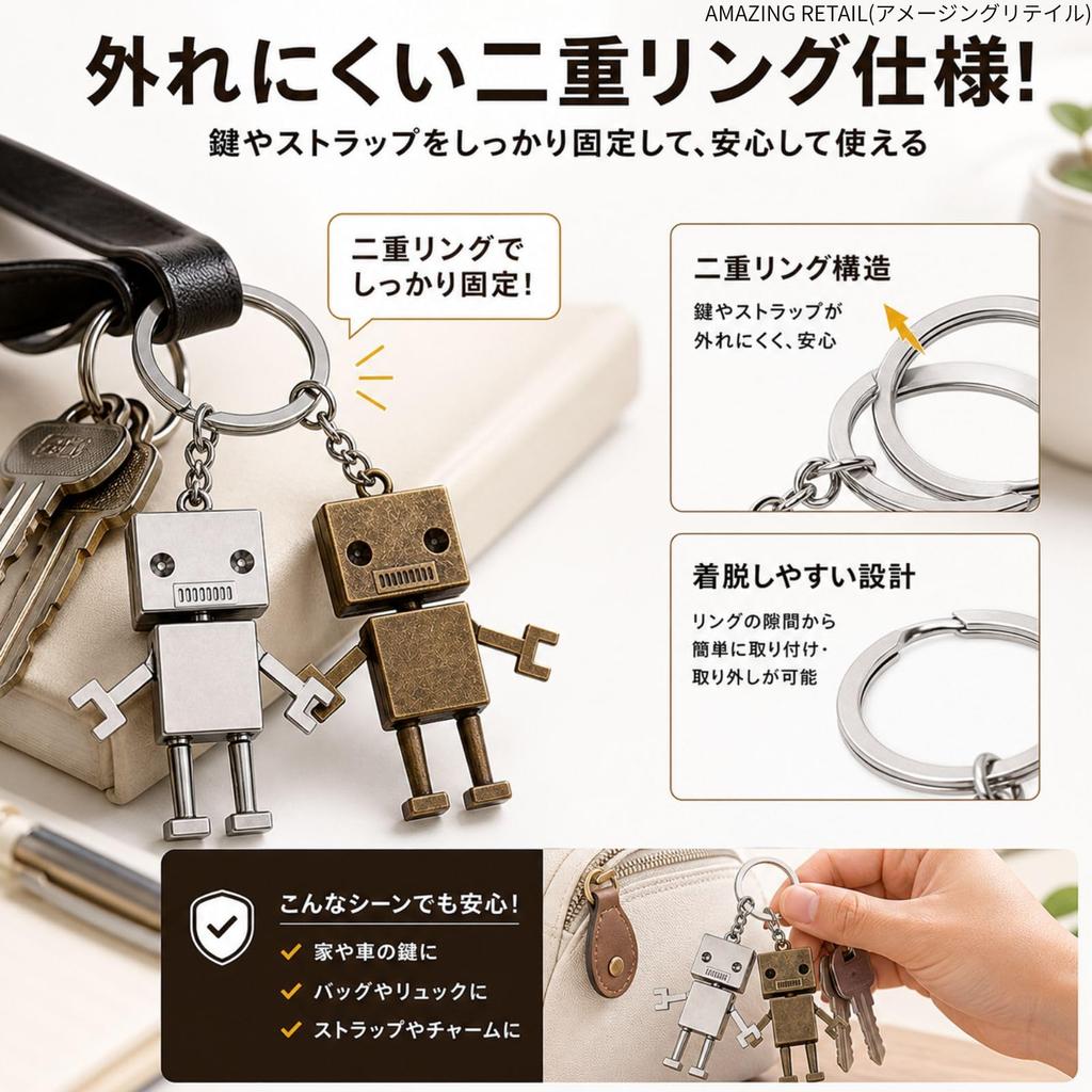 Retro Roboter Beweglich Zink Tasche Doppel für Schlüssel [Erstaunlicher Einzelhandel] Schlüsselanhänger, Metall, Figur, Legierung, Zubehör, Ring, (Silber)