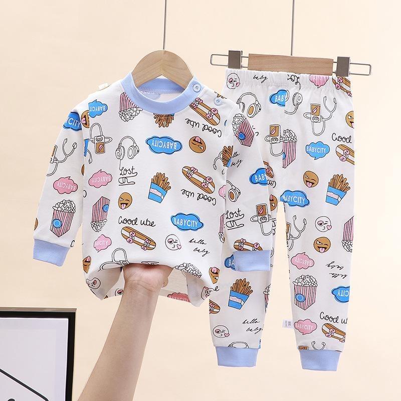 Winter Kids Long Sleeve O Neck T Shirt Pants Set Casual Baggy 2pcs Suit Cotton Cartoon Printes Outfit