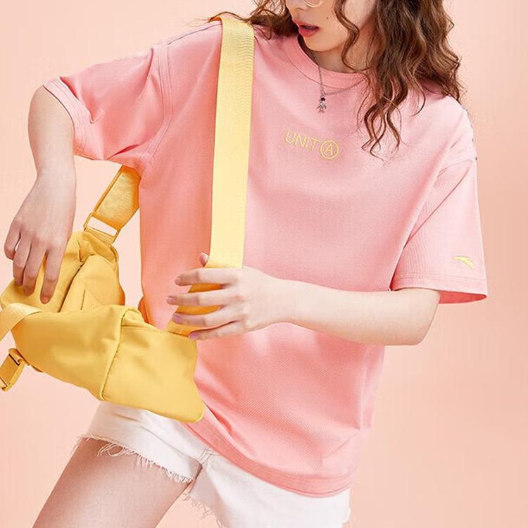 Anta Lifestyle Series Logo Print Loose Fit Pullover Short Sleeve T-Shirt Women Tops Pomegranate-Pink 162328145-3