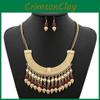 Fashion Necklace Tassel Eardrop Set With Layered Chain And Gemstone Details