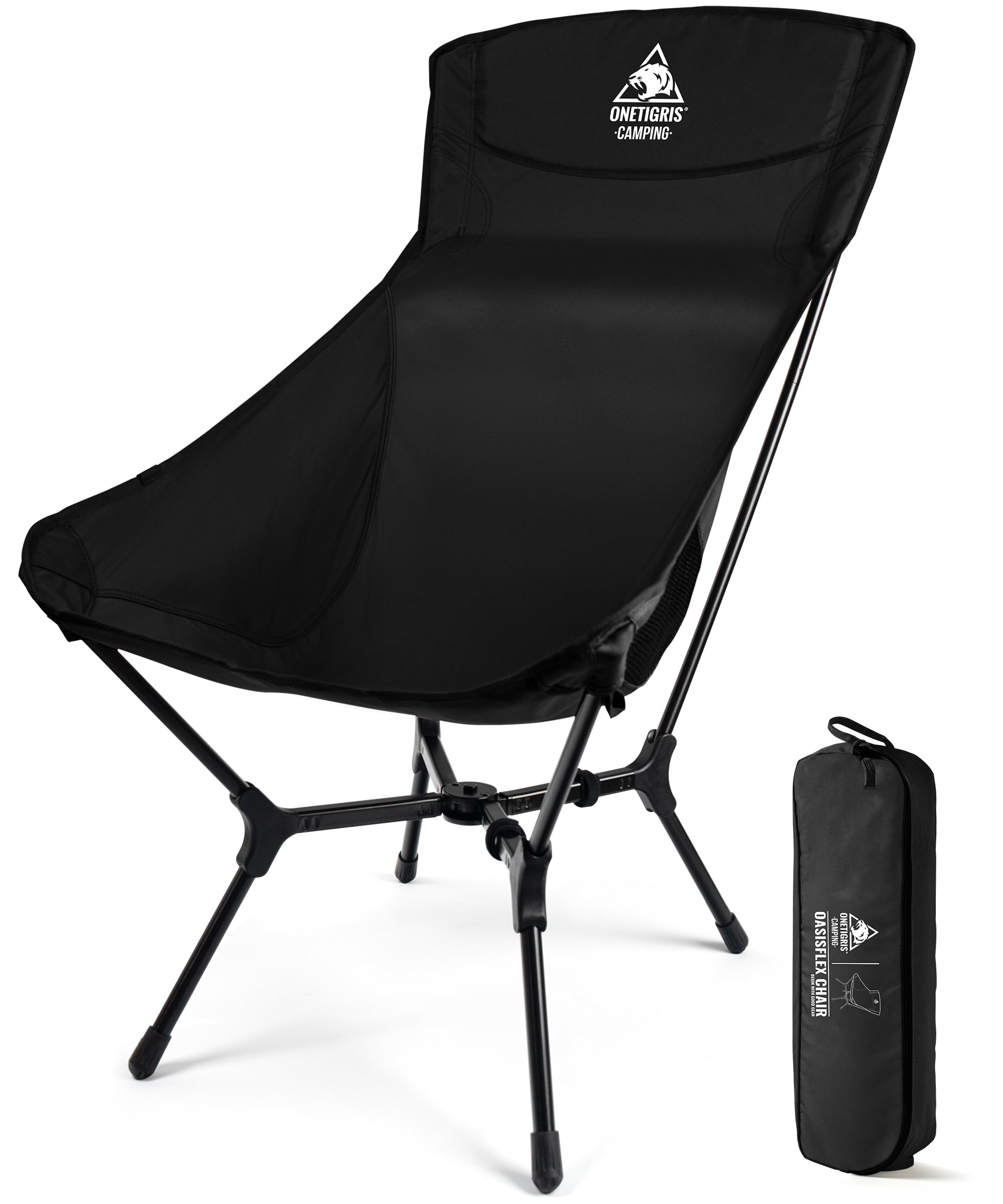 

OneTigris OASISFLEX Складной Туристический Легкий Стул с Высокой Спинкой, Максимальная Нагрузка 150 кг, Алюминиевый Каркас, Боковая Сумка для Хранения в Комплекте, Сборка, Вместимость, Легкий, чёрный