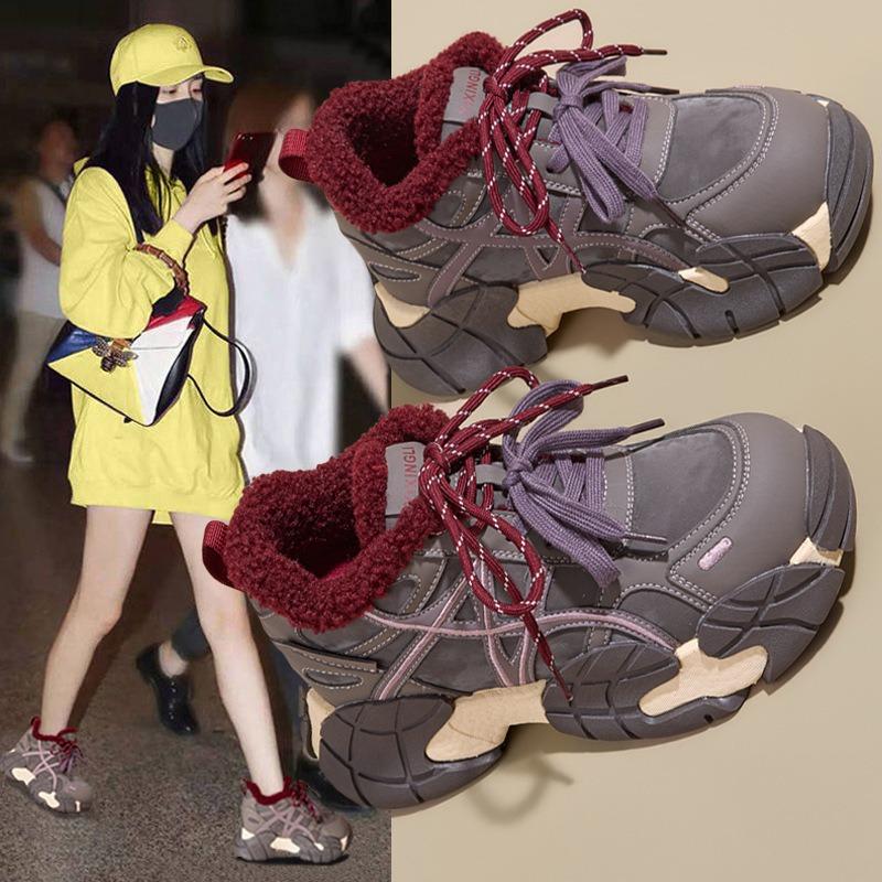 Thick sole inner heightened fleece daddy shoes women's autumn and winter new lambswool versatile, fashionable, warm and casual
