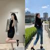 Sheepskin version~ Sparkling sequined square head with thick heel Mary Jane shoes women's single shoes