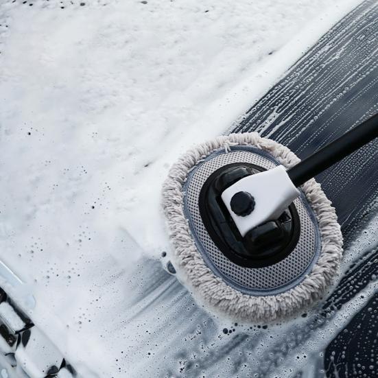 3-Section Telescopic Car Wash Mop Bendable Handle Car Wash Brush with Chenille & Microfiber Head Scratch-Free Cleaning Tool for Auto Motorcycle