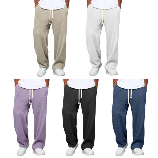 Herren Casual Baggy Hose Unifarbene Weite Hosen Lockerer Schnitt Kordelzug Taille Gerade Jogginghose für Sport Straße