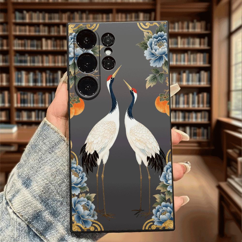 Red - Crowned Cranes Blue Case for Samsung Galaxy S25 S24 Ultra S23 S22 S21 S20 FE Plus Soft TPU Slim Fit Shockproof Cover