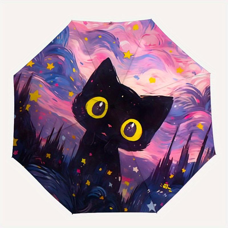 1pc Cat Whiskers Automatic Folding Umbrella, 8-Rib Sturdy Canopy, Portable Travel Umbrella for Outdoor Use