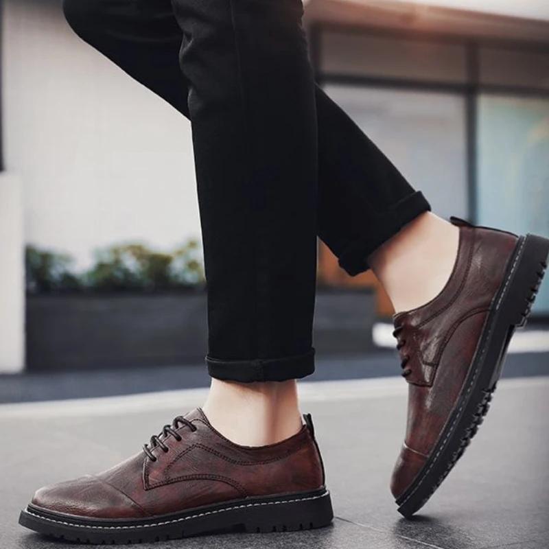 Fashion Men's Leather Shoes Round Toe Non Slip and Waterproof Height Increasing Male Casual Shoe Common In Promotion Designer Size 45 Pu
