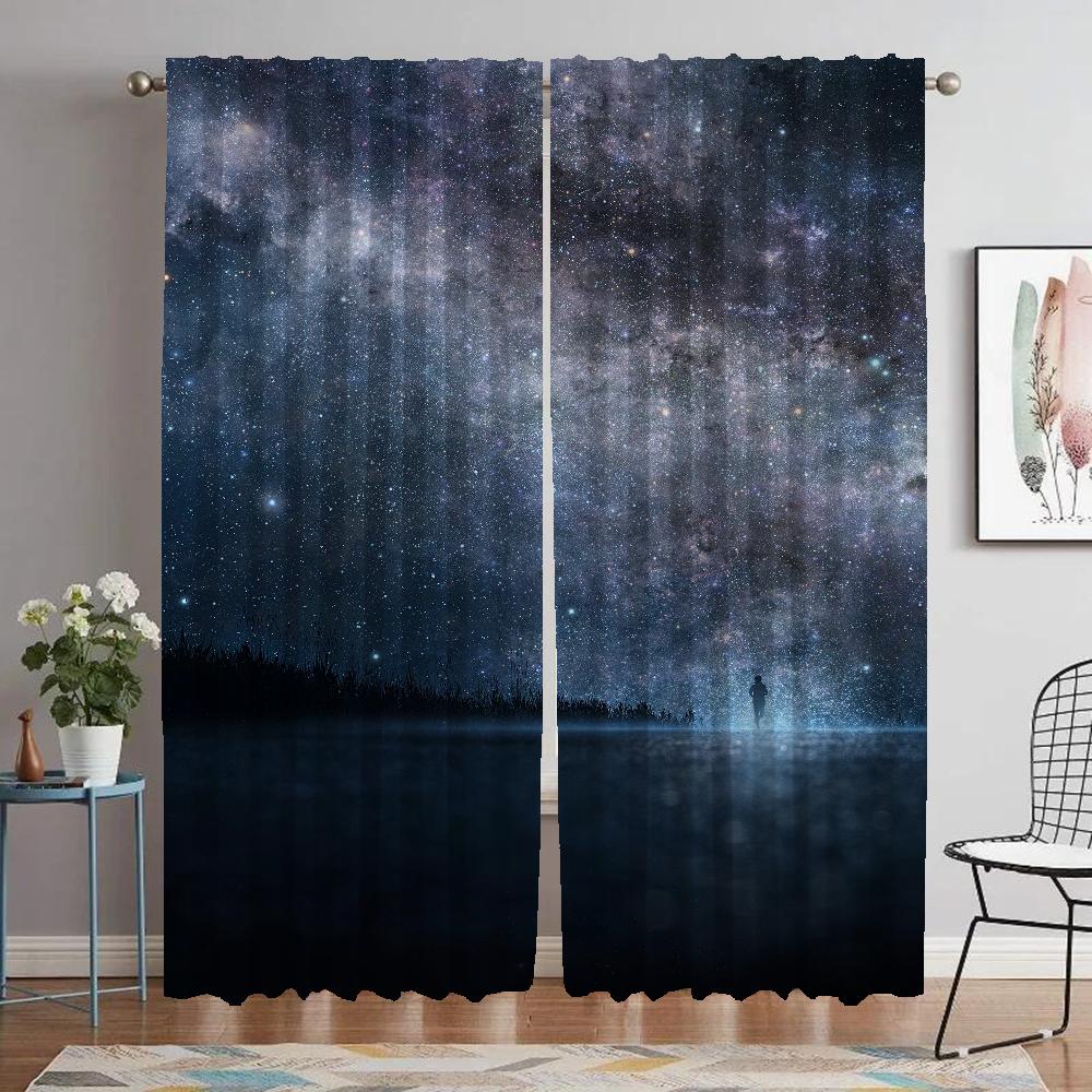 

Livingroom Space Home Interior Draperies 2 Panels Covers Sheer for Bedroom Window Drapery for Starry Sky Divider Cooking Room Draperies ideal W60xH90cmx2pcs-CL