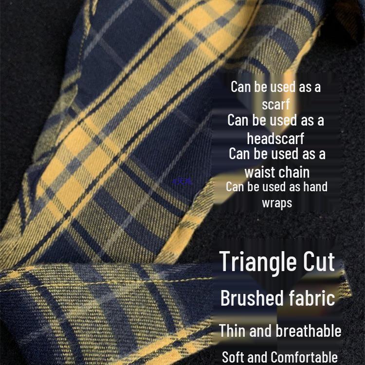 Trendy Japanese Plaid Scarf & Tie-on Hat Set for Men and Women - Blue/Yellow Neck Warmer