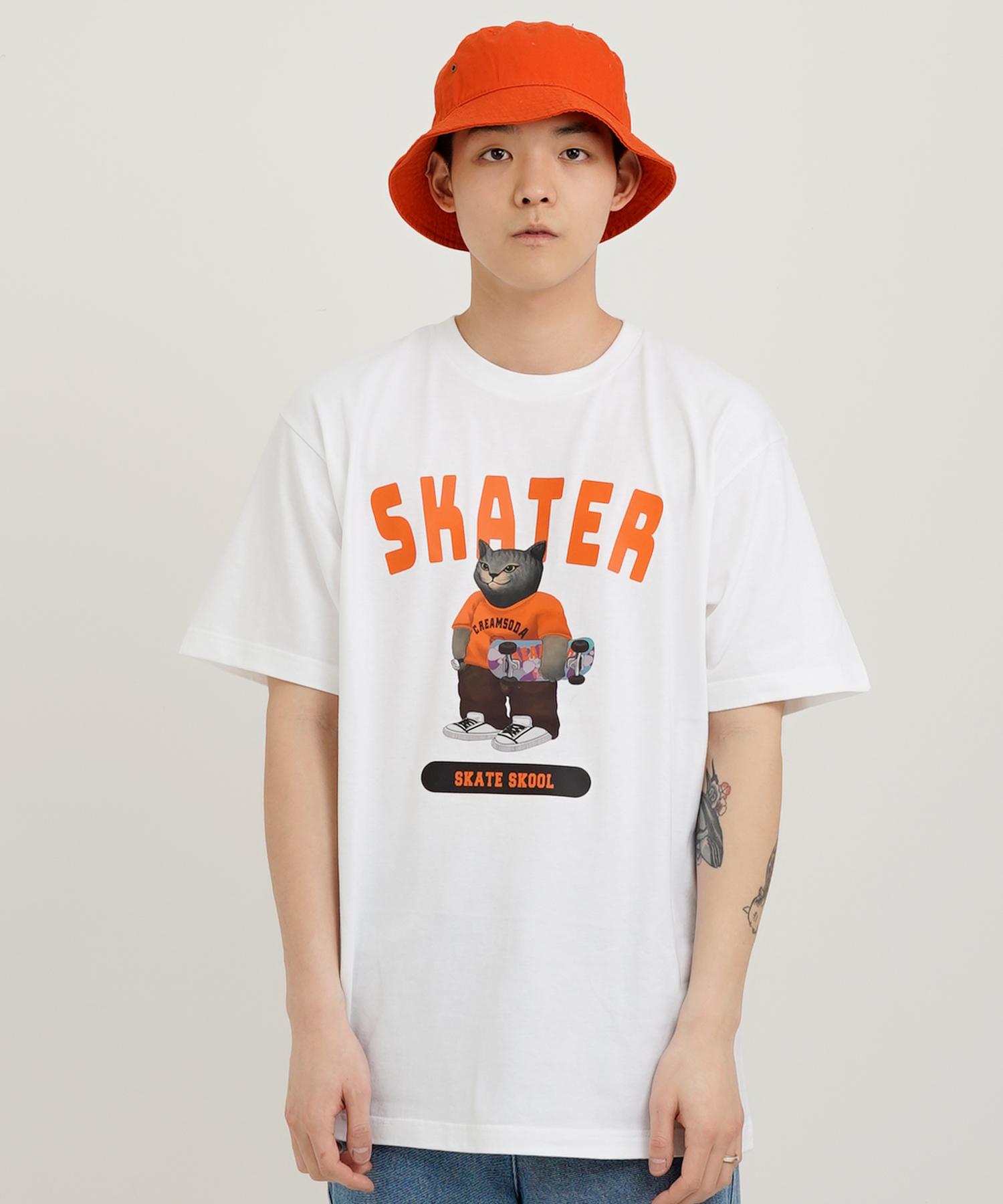 Cream Soda Lab Gray Skater Short Sleeve T-Shirt White Orange L
