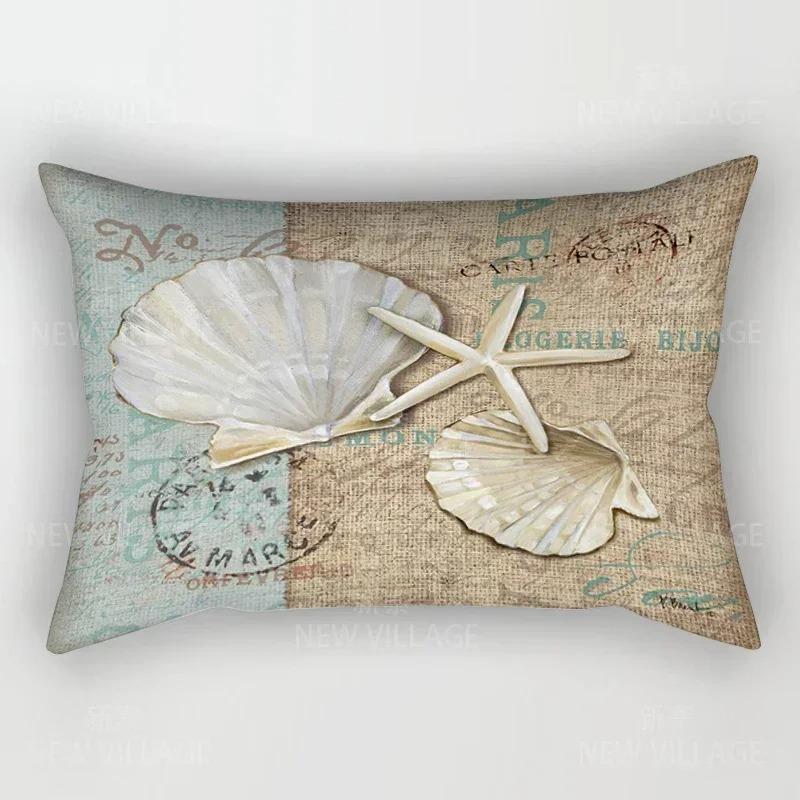Home Decor Seashells & Starfish Beach-Themed Pillow Covers Pattern Cushion Cover Suitable for Sofa Bedroom Car Pillow Cover