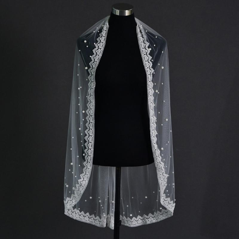 Elegant Floral Veils For Wedding Bride Lightweight Pearls Breathable Fabric Headpiece Formal Occasion